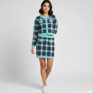 Hazel Moon Turquoise Blue Plaid Skirt/Cardigan 2pc Set M Academia Retro Preppy